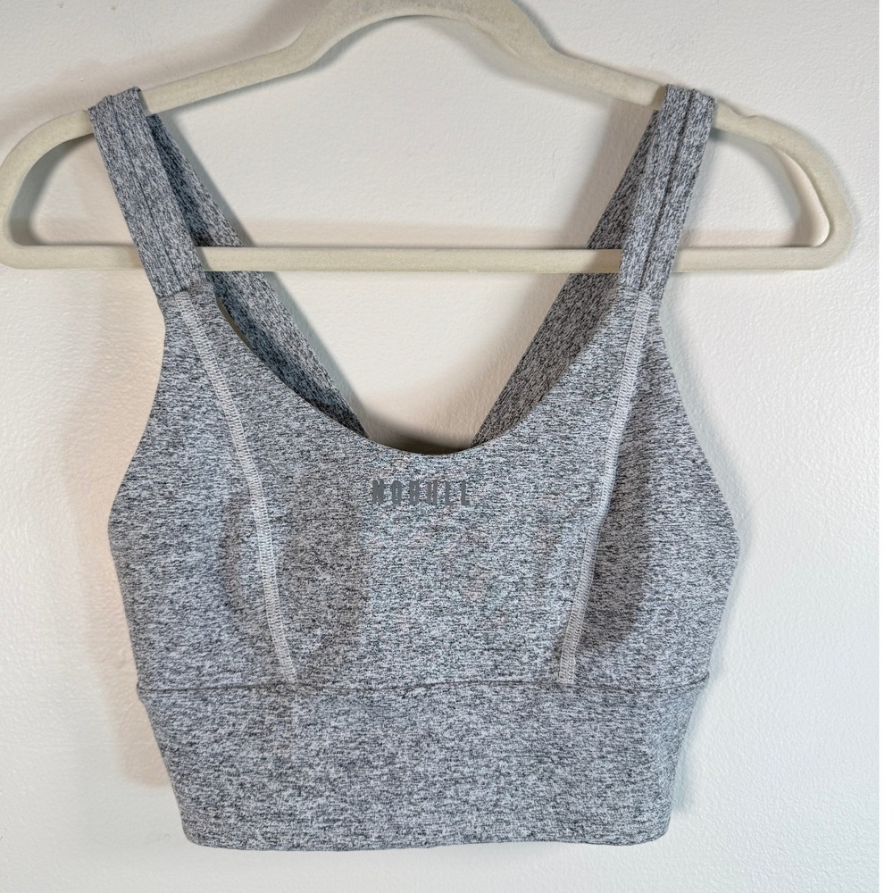 NOBULL Sports Bra Women S V-Neck Crossback Heather Gray Training Yoga Casual EUC